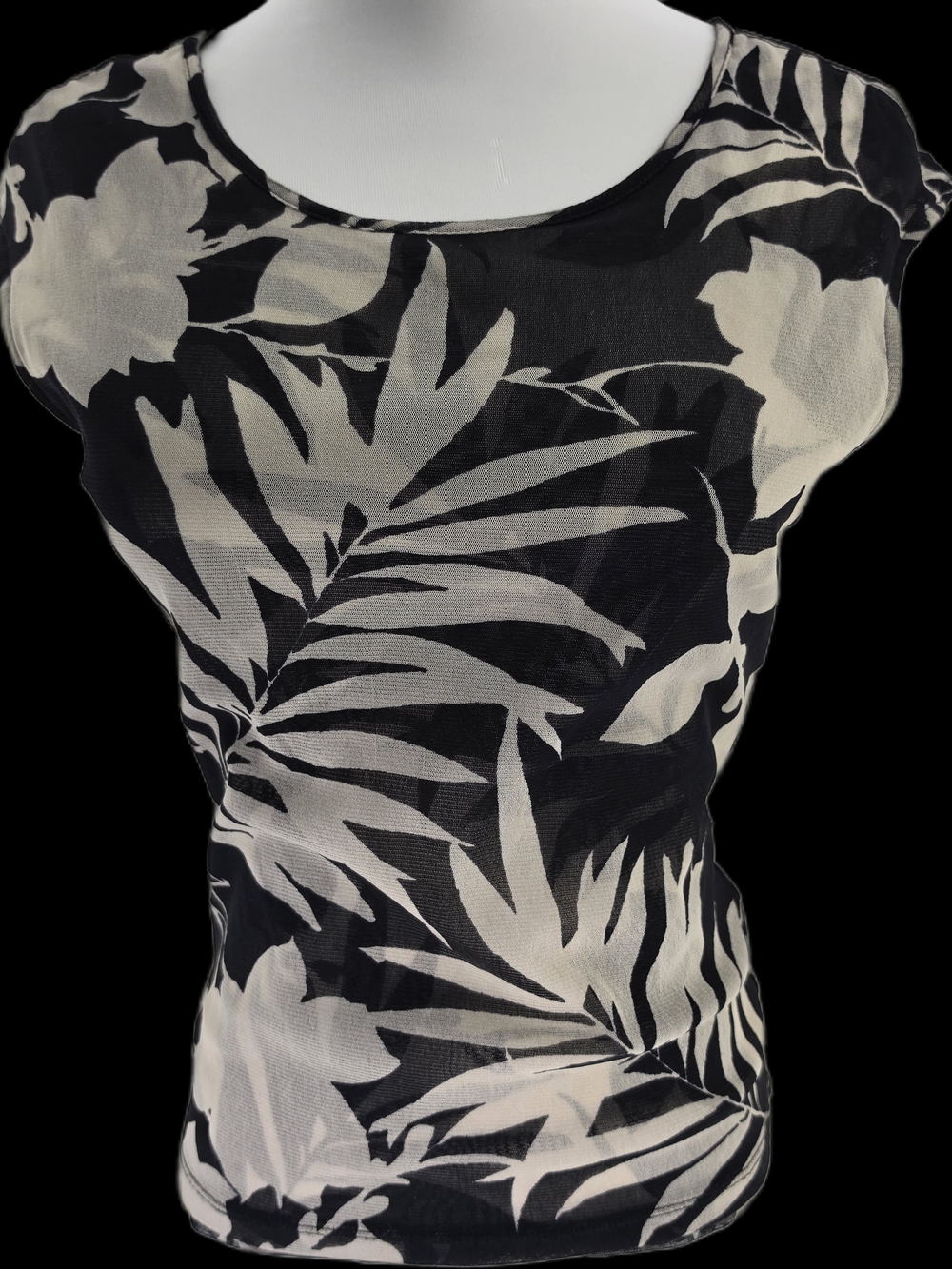 The Limited Black & Cream Tropical Leaf Cap Sleeve Top